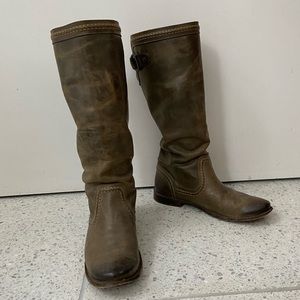 Vintage Frye Olive Green Leather Boots Size 8.5, 76142